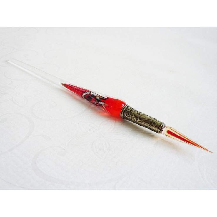 Pluma de plata cristal hoja con punta de vidrio