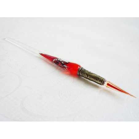 Zilveren blad glas pen met glas penpunt