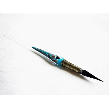 Zilveren blad glas pen met glas penpunt