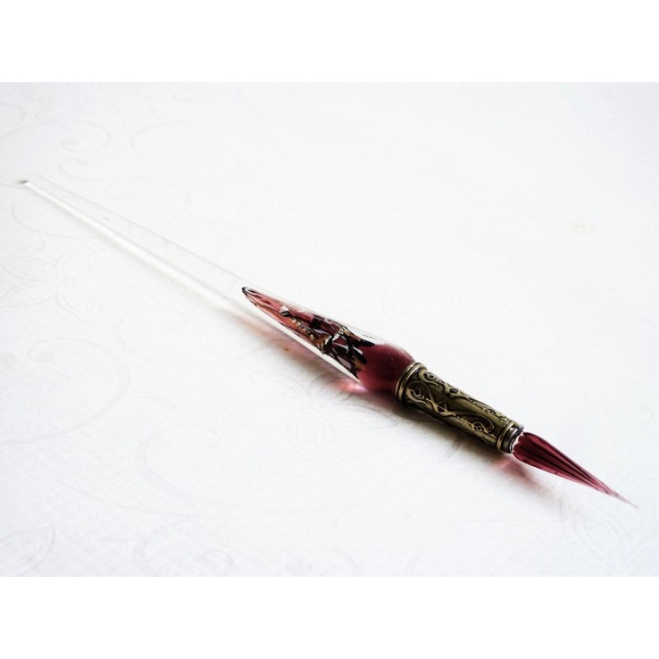 Argent stylo verre de feuilles avec pointe de verre