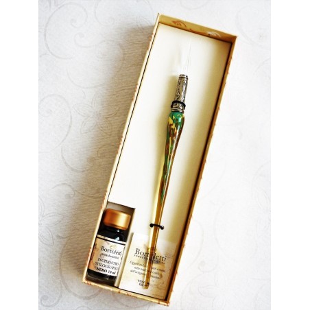 Bladgoud glas pen met glas penpunt