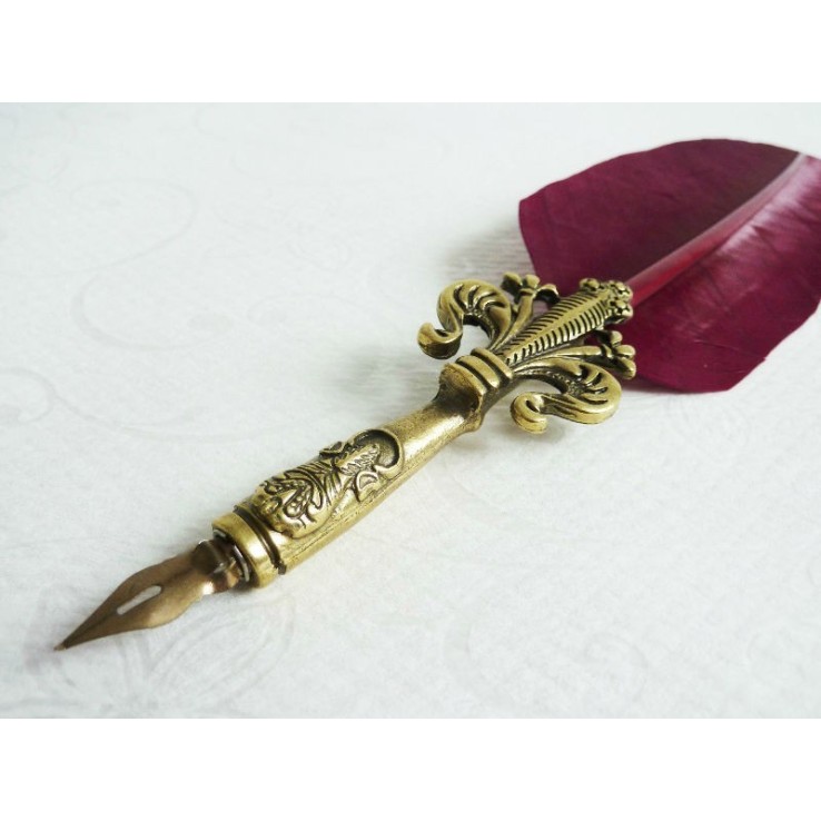 Fleur De Lys fjäder quill och bläck uppsättning - vinröd
