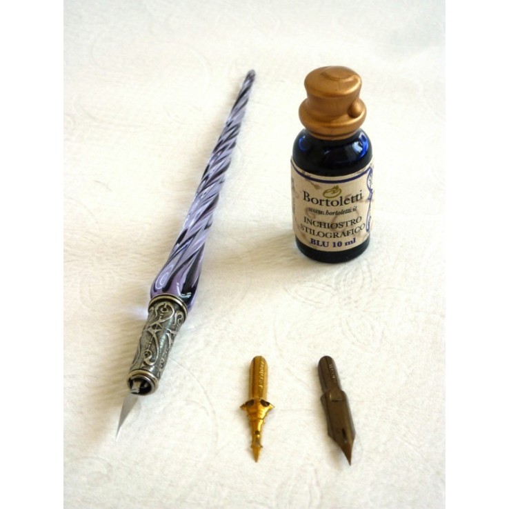 Glass Calligraphy Pen & Ink - Twisted Glass