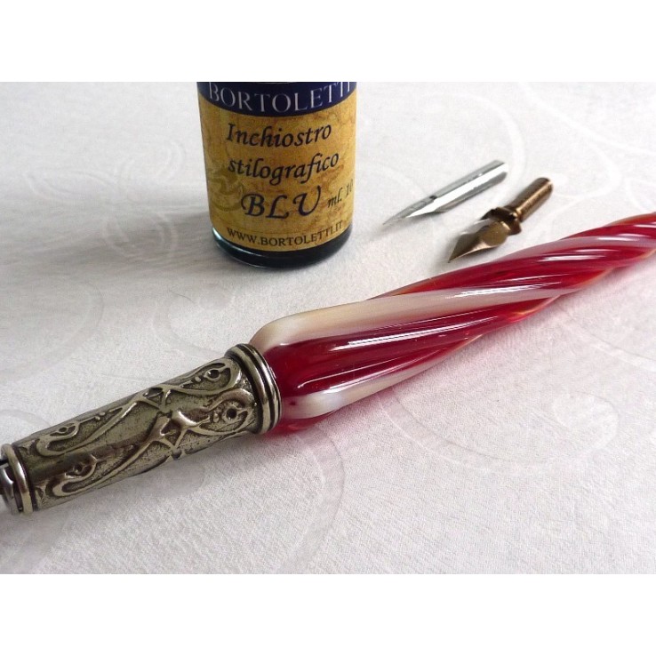 Glas kalligrafie pen en inkt - gedraaide glas