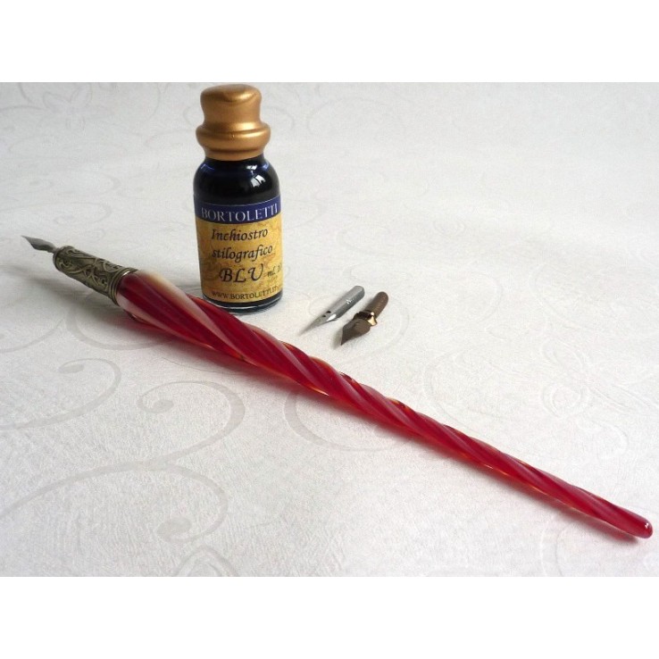 Glas kalligrafie pen en inkt - gedraaide glas