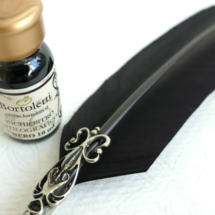 Plume d'oie, deux pointes et encre