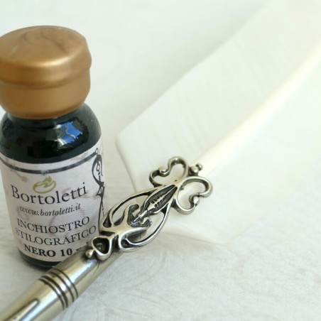 Gansfederstift, zwei Spitzen und Tinte