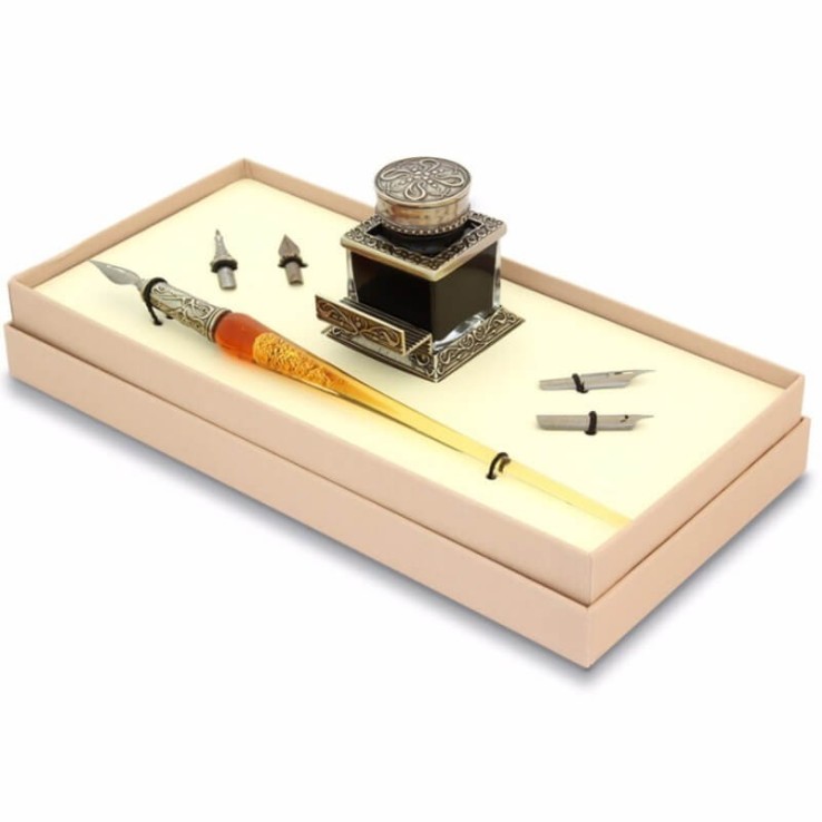 Glass Calligraphy Pen Set - Gold Leaf