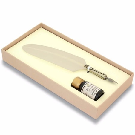 Feather quill pen and ink
