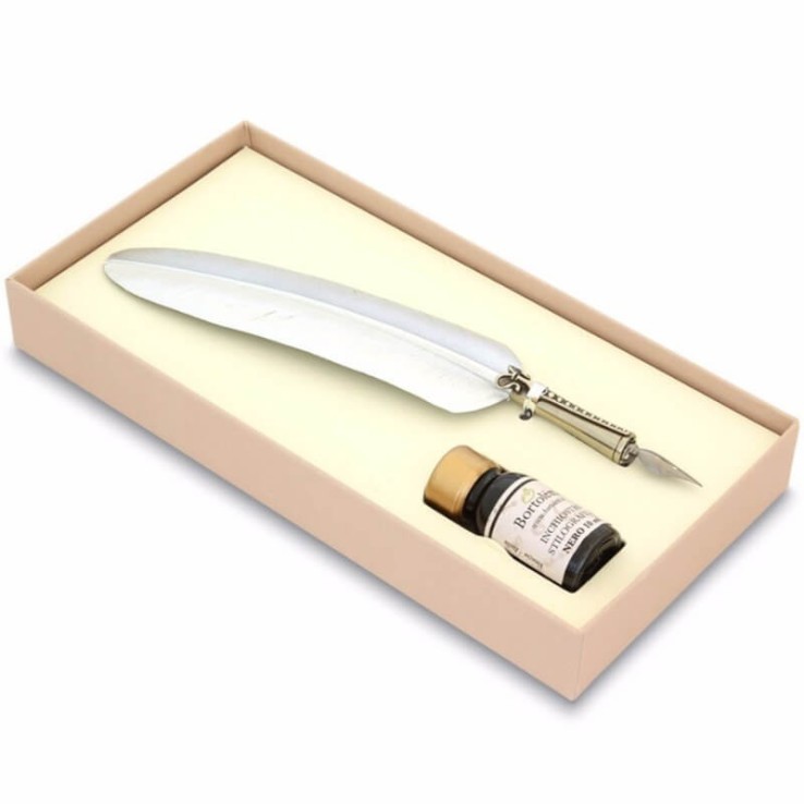 Feather quill pen and ink