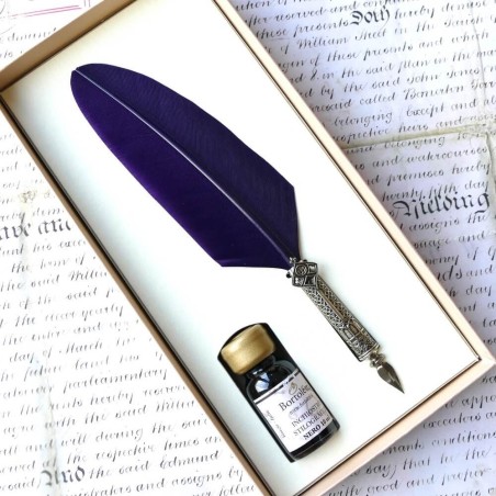 Ornate Feather quill pen and ink