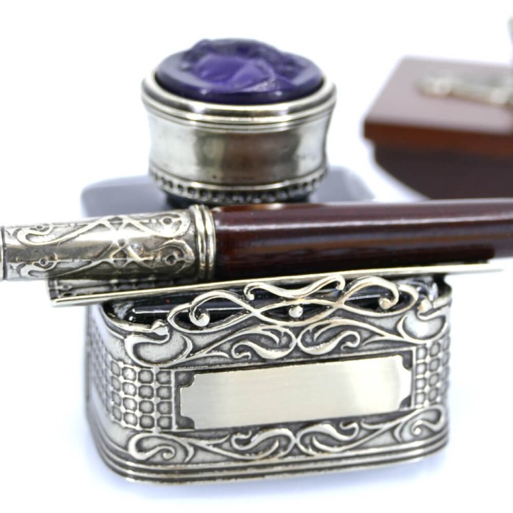 Houten kalligrafie bureauset - Hoek