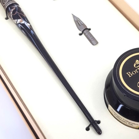 Penna calligrafia obliqua - vetro foglia argento