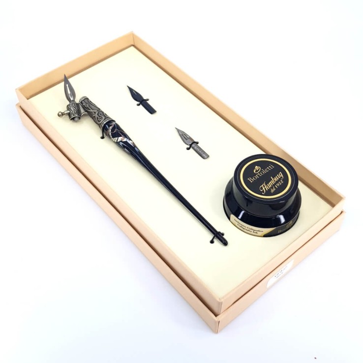 Skrå kalligrafisk pen - glas sølvblad