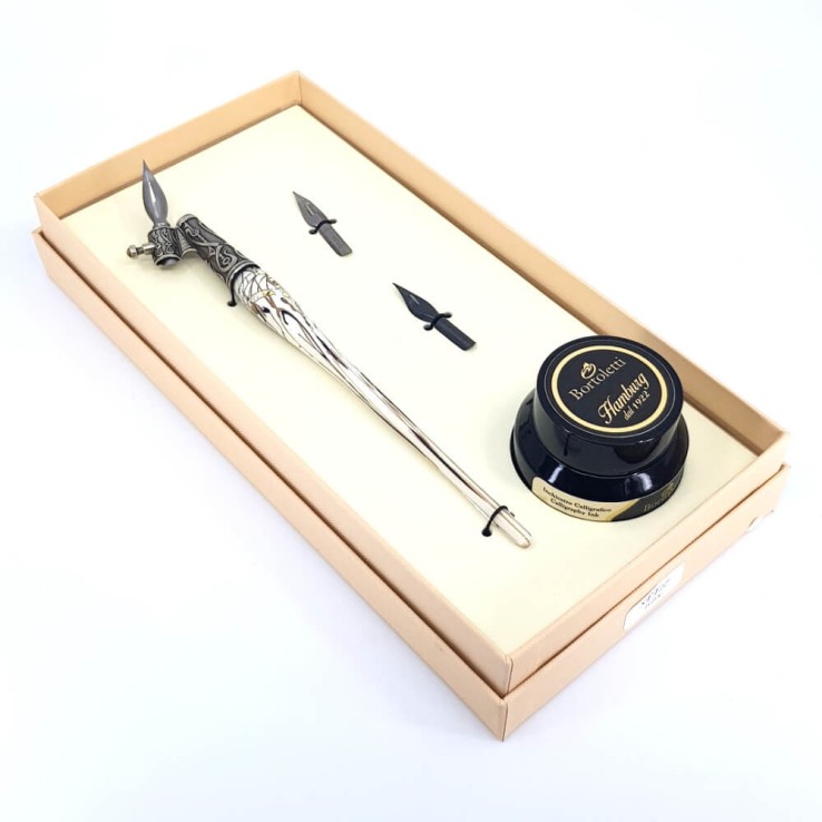 Stylo de calligraphie oblique - feuille d'argent en verre