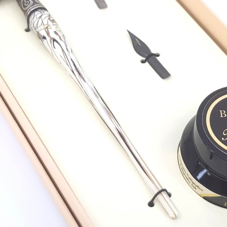 Oblique calligraphy pen - glass silver leaf