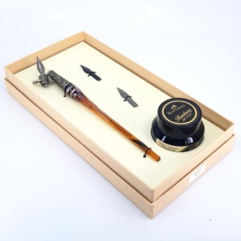 Penna calligrafia obliqua - vetro foglia argento 2