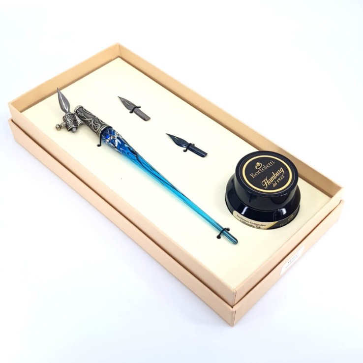 Oblique calligraphy pen - glass silver leaf