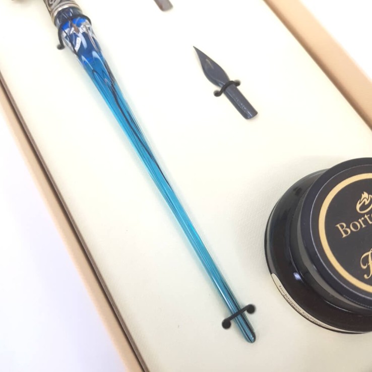 Schuine kalligrafiepen - glas zilver blad