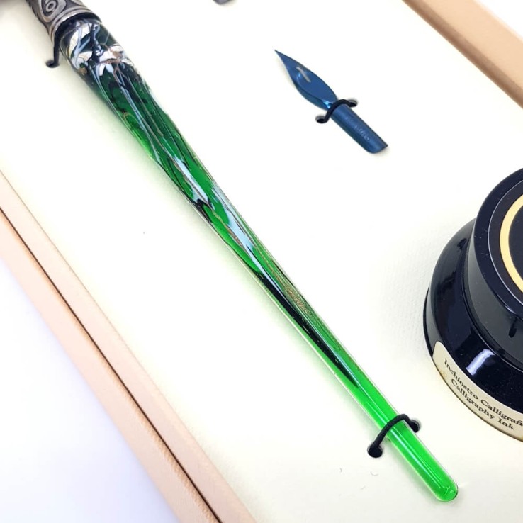 Stylo de calligraphie oblique - feuille d'argent en verre