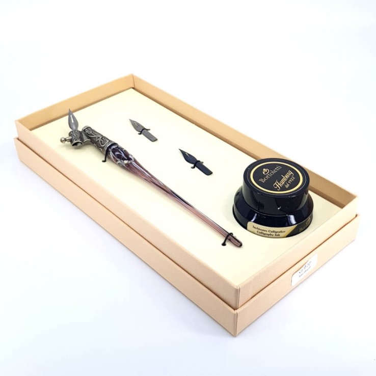 Penna calligrafia obliqua - vetro foglia argento