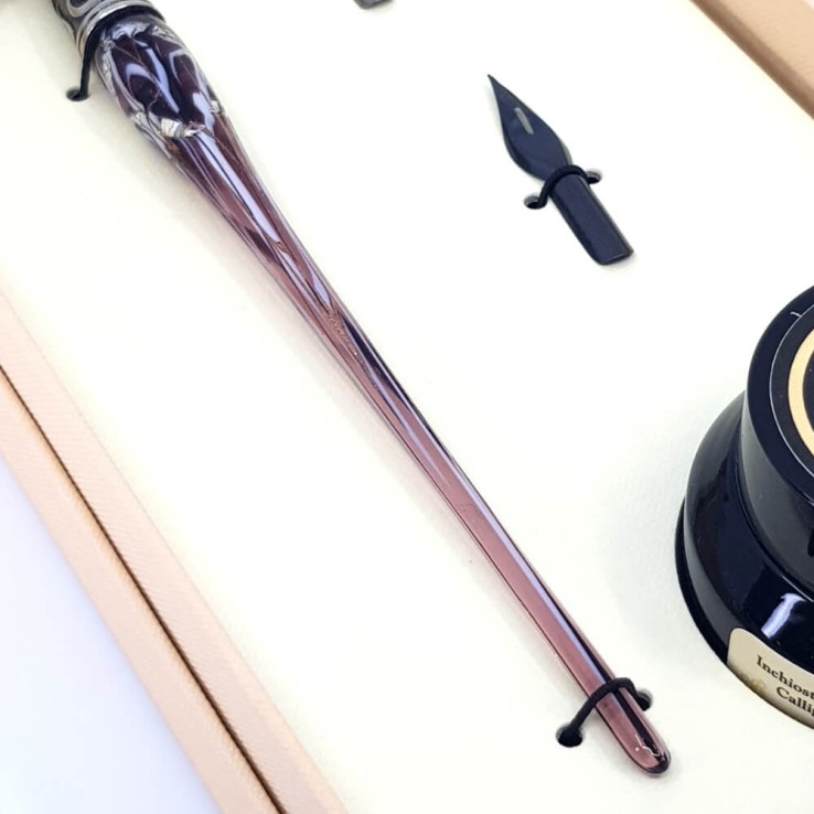 Penna calligrafia obliqua - vetro foglia argento