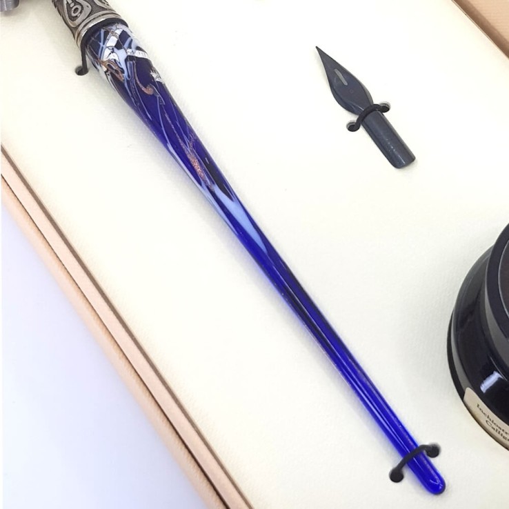 Stylo de calligraphie oblique - feuille d'argent en verre