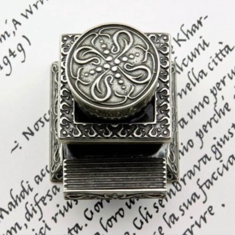 Ornate Square Inkwell With Pen Rest 2