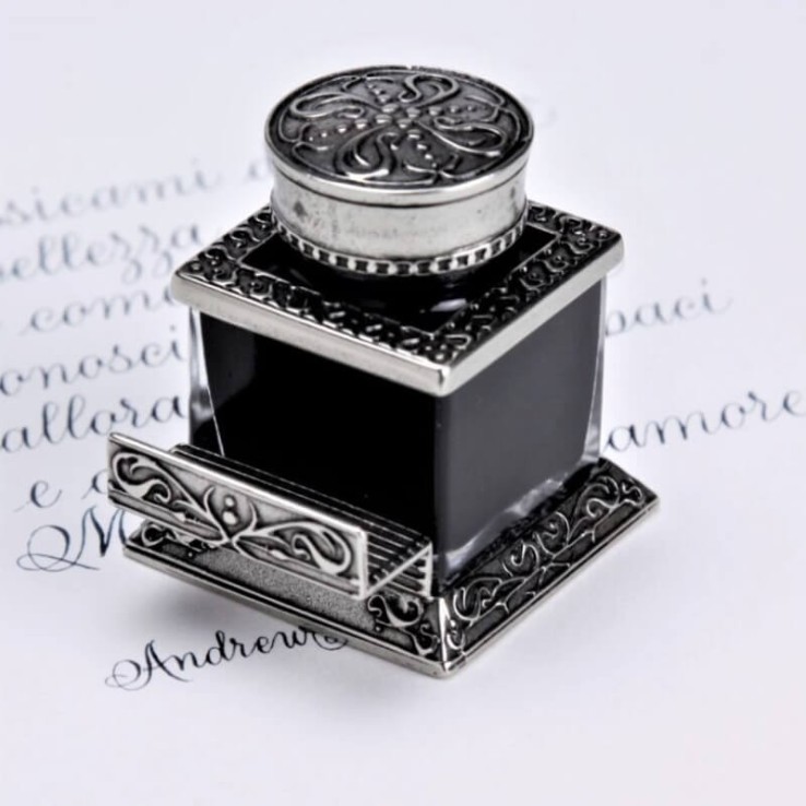 Ornate Square Inkwell With Pen Rest