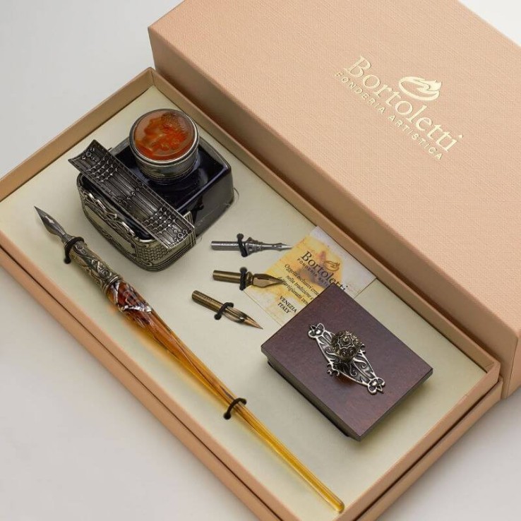 Ensemble de bureau de calligraphie en verre- Priuli