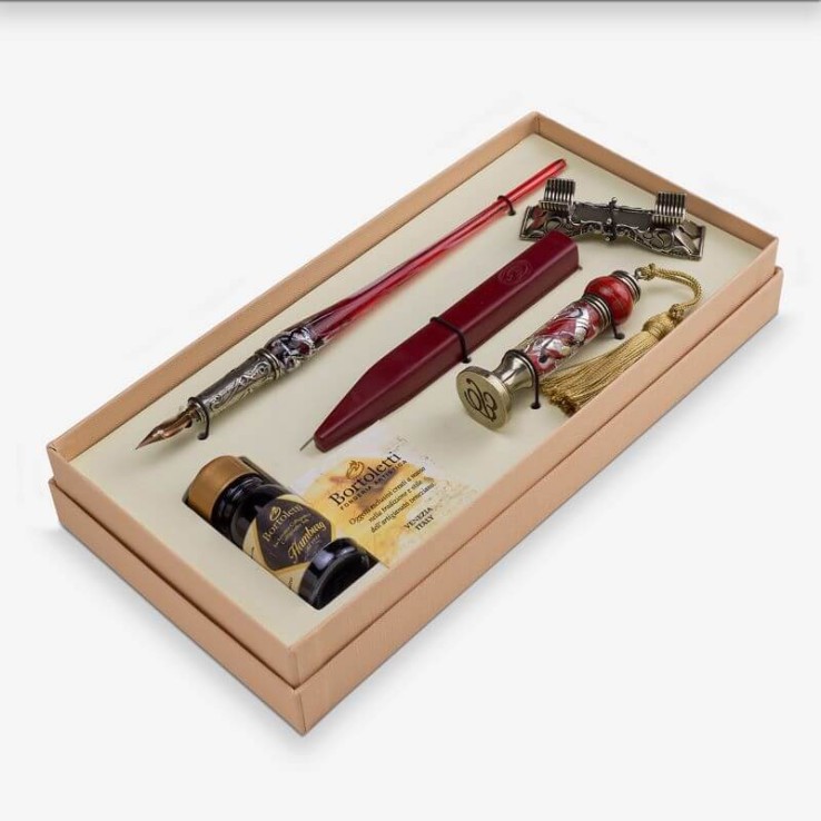 Stylo en verre, cachet de cire - Leopardi