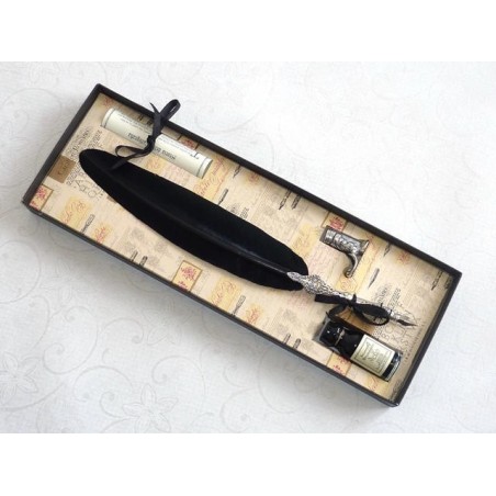 Black Feather Pen, Boot Holder & Ink