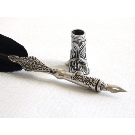 Black Feather Pen, Boot Holder & Ink