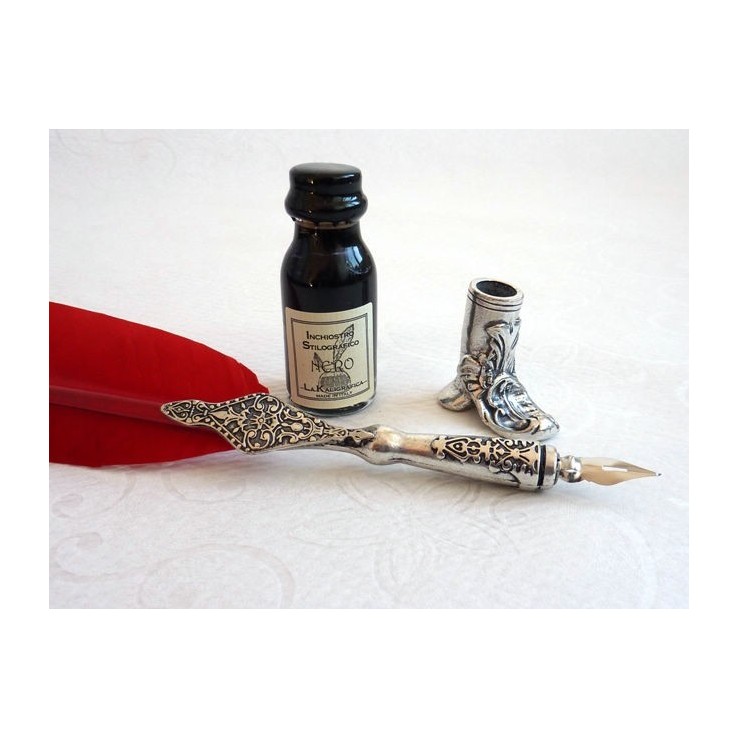 Red Feather Pen, Boot Holder & Ink