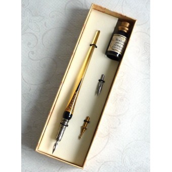 Gold Leaf Glass Calligraphy Pen Nibs & Ink 2