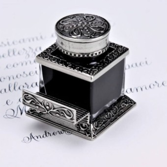 Ornate Square Inkwell With Pen Rest